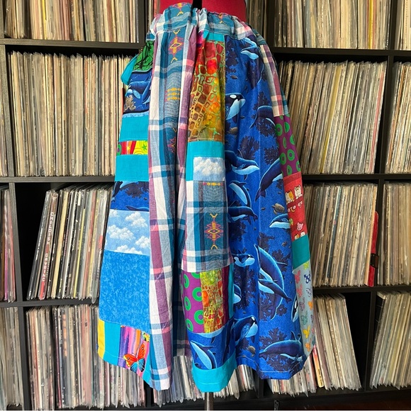 Phish fishman donut ⭕️ patchwork skirt handmade OOAK vintage lot ocean 🩵 90s - Picture 5 of 10